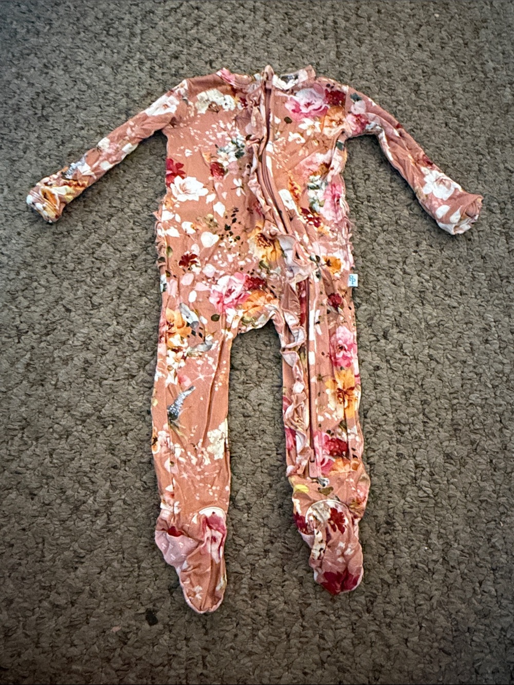 Posh Peanut - 0-3 months. Floral Zip-Front Baby One-Piece Footed Pajamas